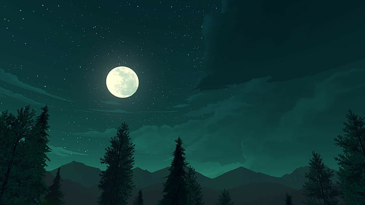 full moon above silhouette of trees, Firewatch, Best Games, quest