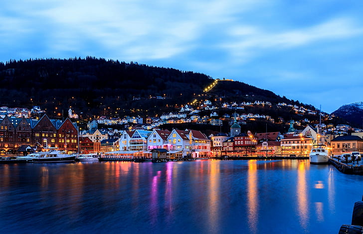 Bergen, Norway, city, landscape of metropolis, evening, houses, HD wallpaper