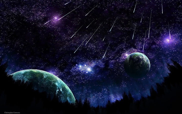 shooting star and planet wallpaper, space, science fiction, digital art