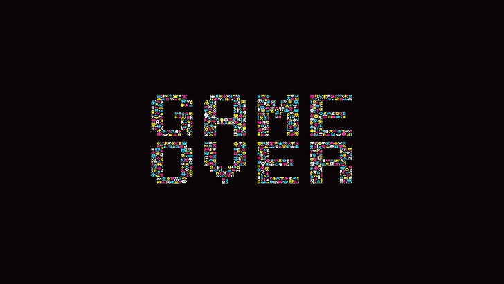 Game over illustration, video games, Space Invaders, black background