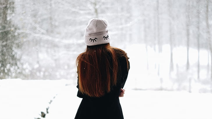 HD wallpaper: winter, girl, hat, hair, back, coat | Wallpaper Flare
