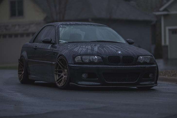 BMW, Black, Water, Rain, E46, Drops, Puddle, HD wallpaper