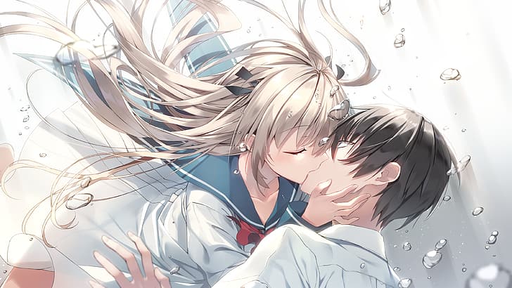 HD wallpaper: anime girls, anime boys, closed eyes, kissing | Wallpaper  Flare