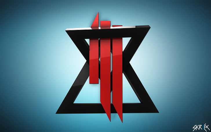 red and black logo, Skrillex, music, no people, indoors, sign