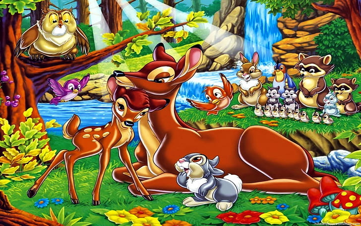 HD wallpaper: Deer Bambi And Bambi's Mother With Friends Disney Cartoon  Wallpaper Hd 1920×1200 | Wallpaper Flare