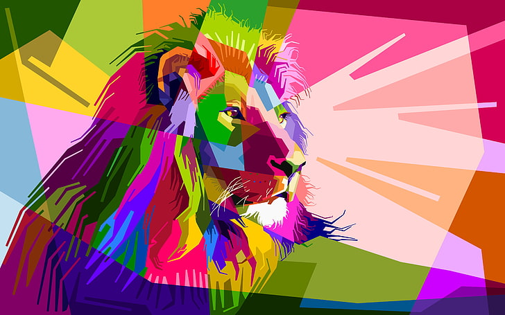 multicolored lion clip art, colorful, muzzle, vector, illustration