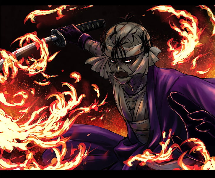 anime, Rurouni Kenshin, fire, burning, fire - natural phenomenon