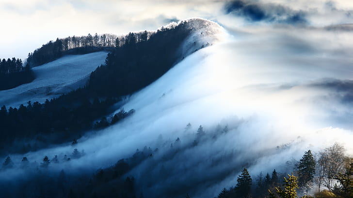 Foggy mountains 4K 8K, HD wallpaper