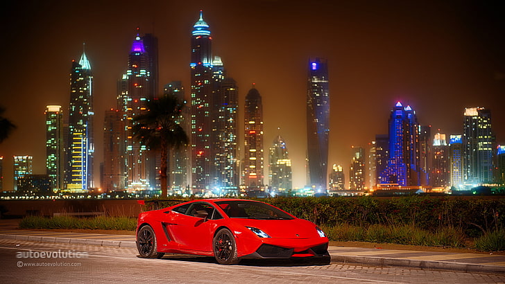 red Lamborghini coupe, car, Gallardo, Dubai, LP570-4, Super Receive Road, HD wallpaper