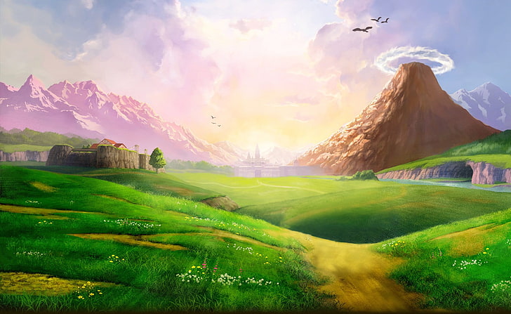 green grassfield illustration, The Legend of Zelda, The Legend of Zelda: Ocarina of Time, HD wallpaper