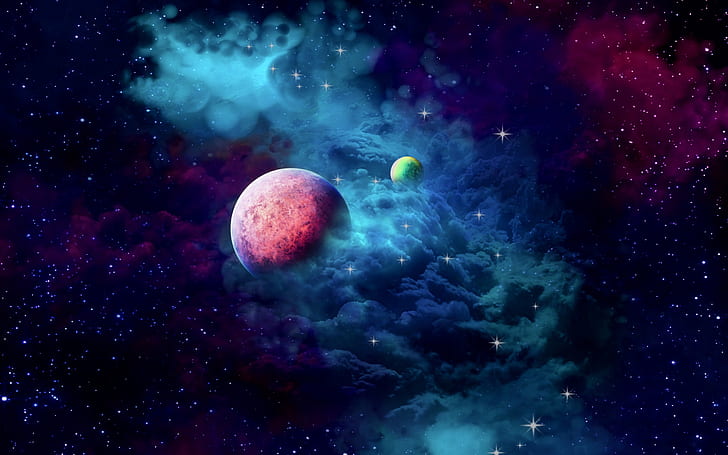 space, nebula, cloud, planets, galaxy, 2k hd widescreen background