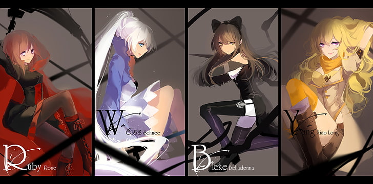 Ruby, Blake, Weiss, and Yang anime wallpaper, RWBY, Weiss Schnee
