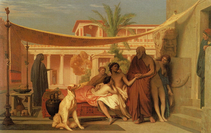 picture, history, mythology, Jean-Leon Gerome, Socrates Finds Alcibiades in the House Aspasia, HD wallpaper