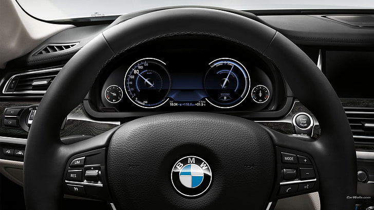 BMW 7, steering wheel, car, car interior, vehicle, mode of transportation, HD wallpaper