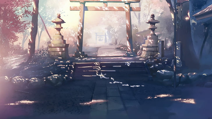 brown wooden gate photo, torii, 5 Centimeters Per Second, anime
