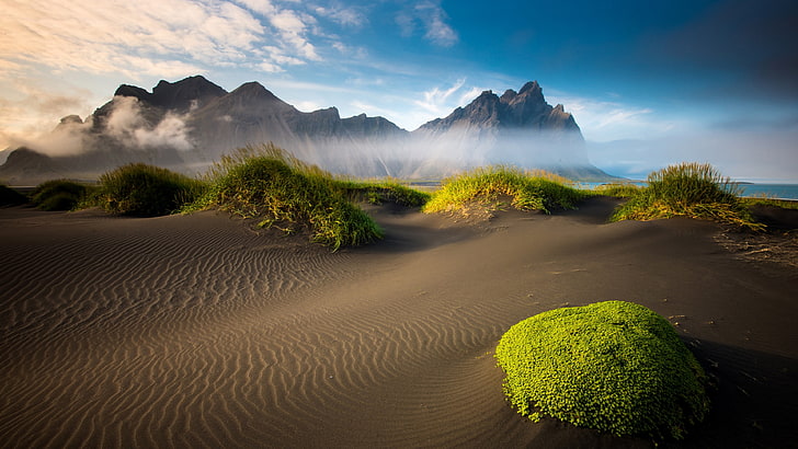 green grass, landscape, nature, Iceland, cloud - sky, beauty in nature, HD wallpaper
