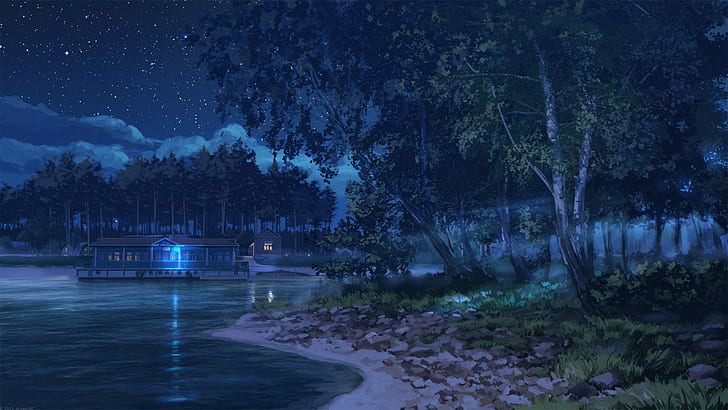 1080x1920px | free download | HD wallpaper: anime, sky, stars, water, night  | Wallpaper Flare