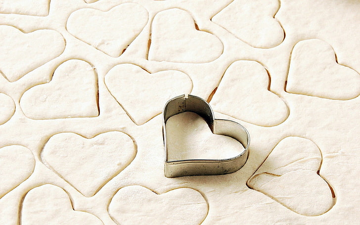 silver heart molder, shape, flour, dough, cookies, love, homemade, HD wallpaper
