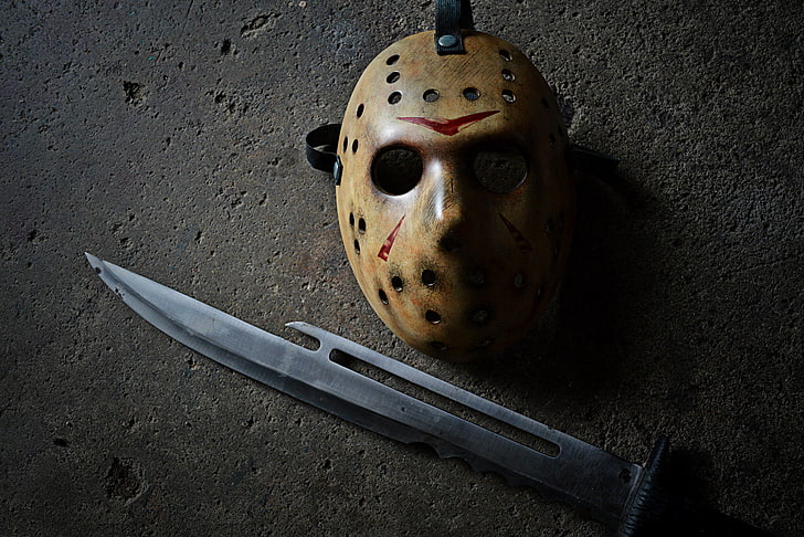 Jason Voorhees mask, Friday the 13th, knife, halloween, horror