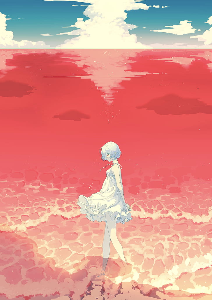 2732x768px Free Download Hd Wallpaper Neon Genesis Evangelion Anime Girls Blue Hair White Dress Wallpaper Flare