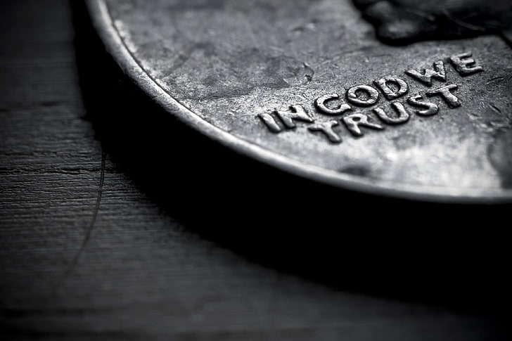 round silver-colored coin, macro, words, in god we trust, text, HD wallpaper