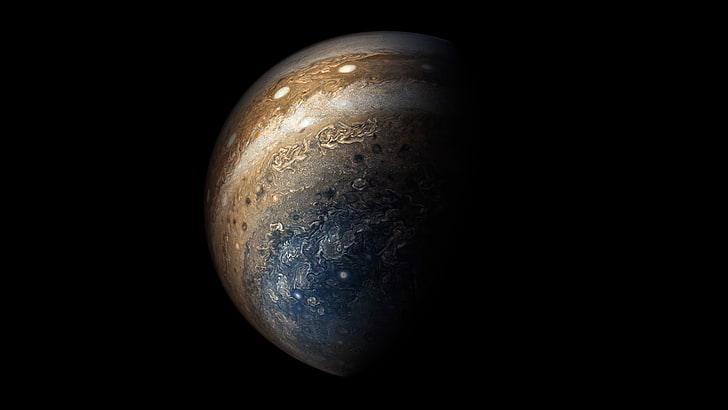 Jupiter, brown, NASA, science, universe, blue, dark, space, HD wallpaper