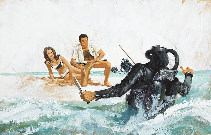 007, bond, connery, diver, drawing, james, sean