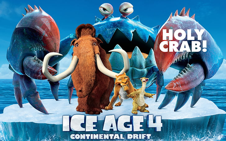 Ice Age 4 Continental Drift movie wallpaper, crab, iceberg, sloth
