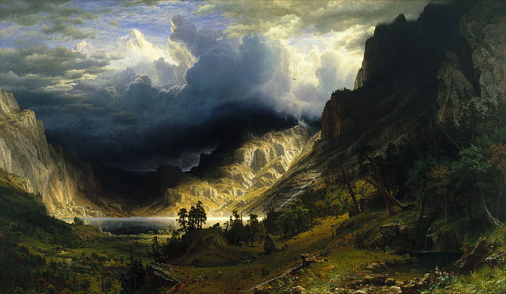 A Storm in the Rocky Mountains, Albert Bierstadt, classical art, HD wallpaper