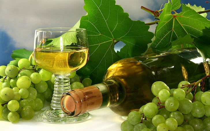 wine, drink, alcohol, grapes, leaves, HD wallpaper