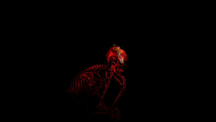 red skeleton digital wallpaper, digital art, skull, black background, HD wallpaper