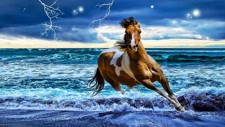 horse, running, beach