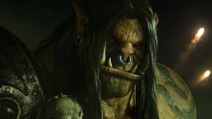 Grommash Hellscream, Long Hair, Nose Rings, Orc, Orcs, video games, HD wallpaper