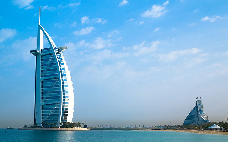 cityscape, Dubai, Burj Al Arab, sea, building, architecture