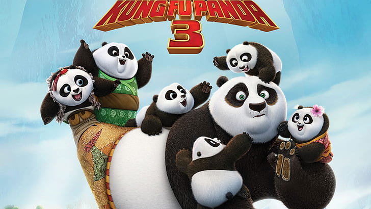Kung Fu Panda 3, Po and cute panda cubs, kung fu panda 3 digital graphics, HD wallpaper