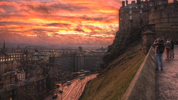 concrete structures, sky, city, sunset, Edinburgh, Scotland, building, HD wallpaper