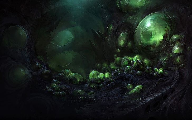 green and black monster egg digital wallpaper, Zerg, StarCraft II : Heart Of The Swarm