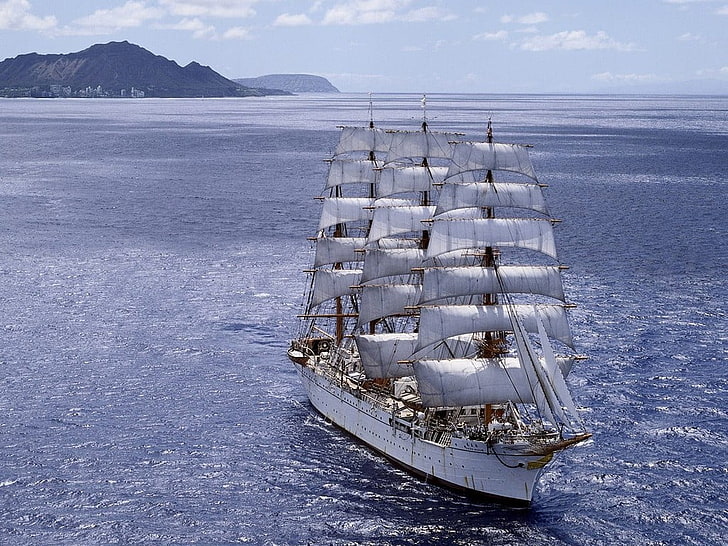white and gray galleon ship, sailing ship, vehicle, nautical vessel