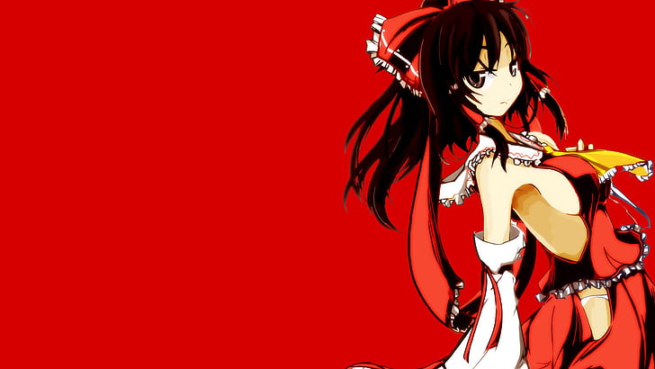 anime, anime girls, Hakurei Reimu, Touhou, miko, red ribbon, HD wallpaper