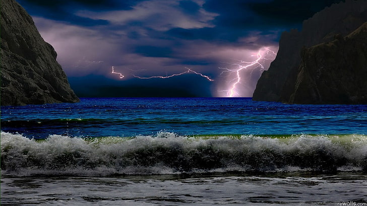 sea waves wallpaper, landscape, beach, storm, nature, power in nature