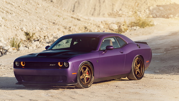 Plum crazy purple, Dodge Challenger Hellcat, Matte, 5K, HD wallpaper