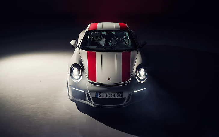 car, Porsche 911R, Simple Background, Spotlights, vehicle
