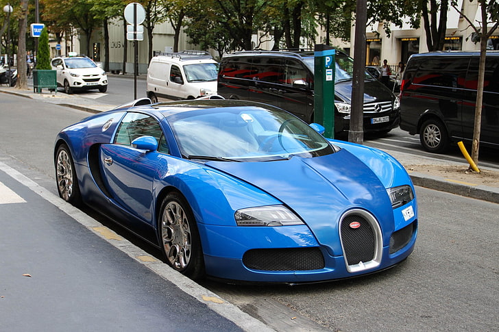 bleu, blue, bugatti, exotic, supercars, veyron, HD wallpaper