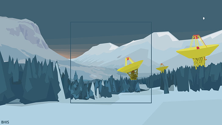 minimalism, selective coloring, vector, radar, mountains, snow
