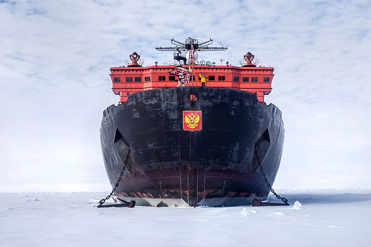 The ocean, Sea, Snow, Ice, Icebreaker, The ship, Coat of arms, HD wallpaper
