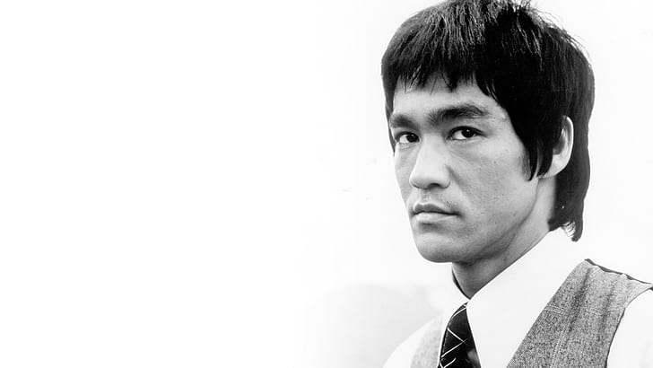 monochrome, fighting, shirt, Bruce Lee, face, portrait, actor, HD wallpaper