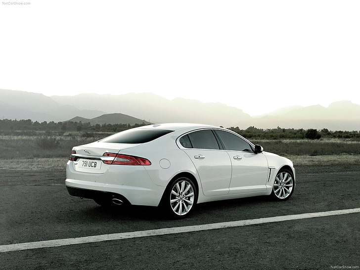 white sedan, Jaguar, sports car, white cars, vehicle, mode of transportation, HD wallpaper