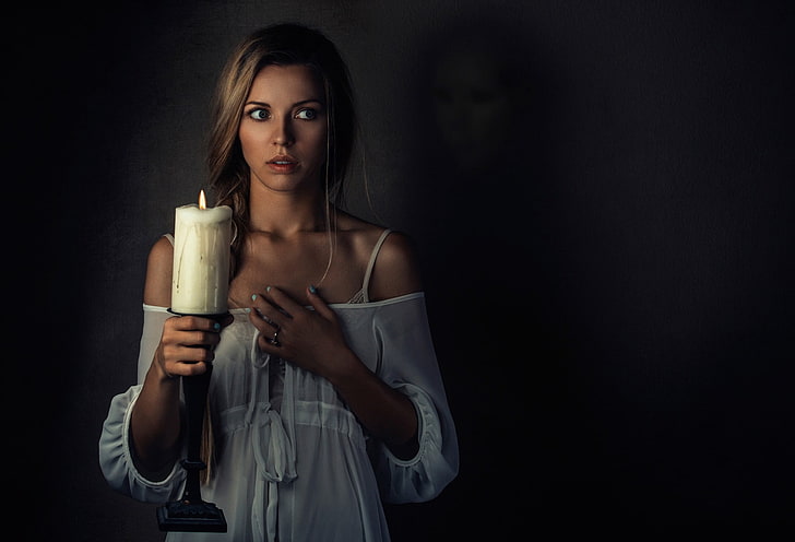 candles, women, spooky, ghost, beauty, beautiful woman, young adult, HD wallpaper