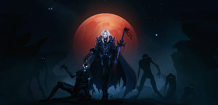 video games world of warcraft blood elf undead armor artwork mmorpg death knight swords 3517x1701 Video Games World of Warcraft HD Art