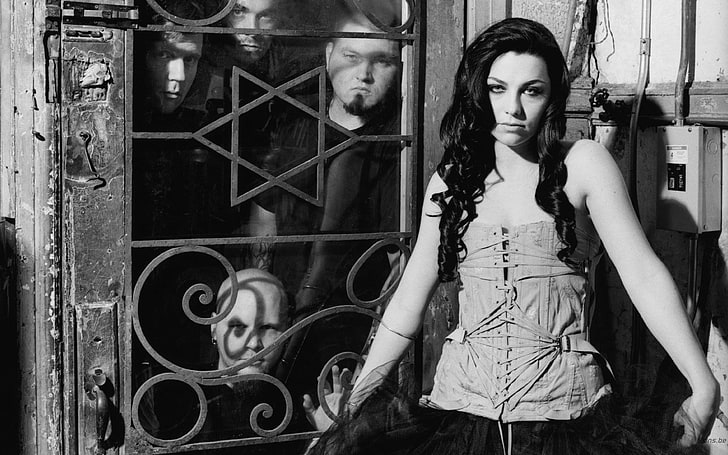 Amy Lee, evanescence, band, girl, look, hair, people, women, black And White